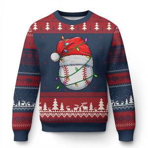 Xmas Baseball Ugly Christmas Sweater Santa Hat Sports Men Boys Xmas Pajamas TS10 Navy Red Print Your Wear