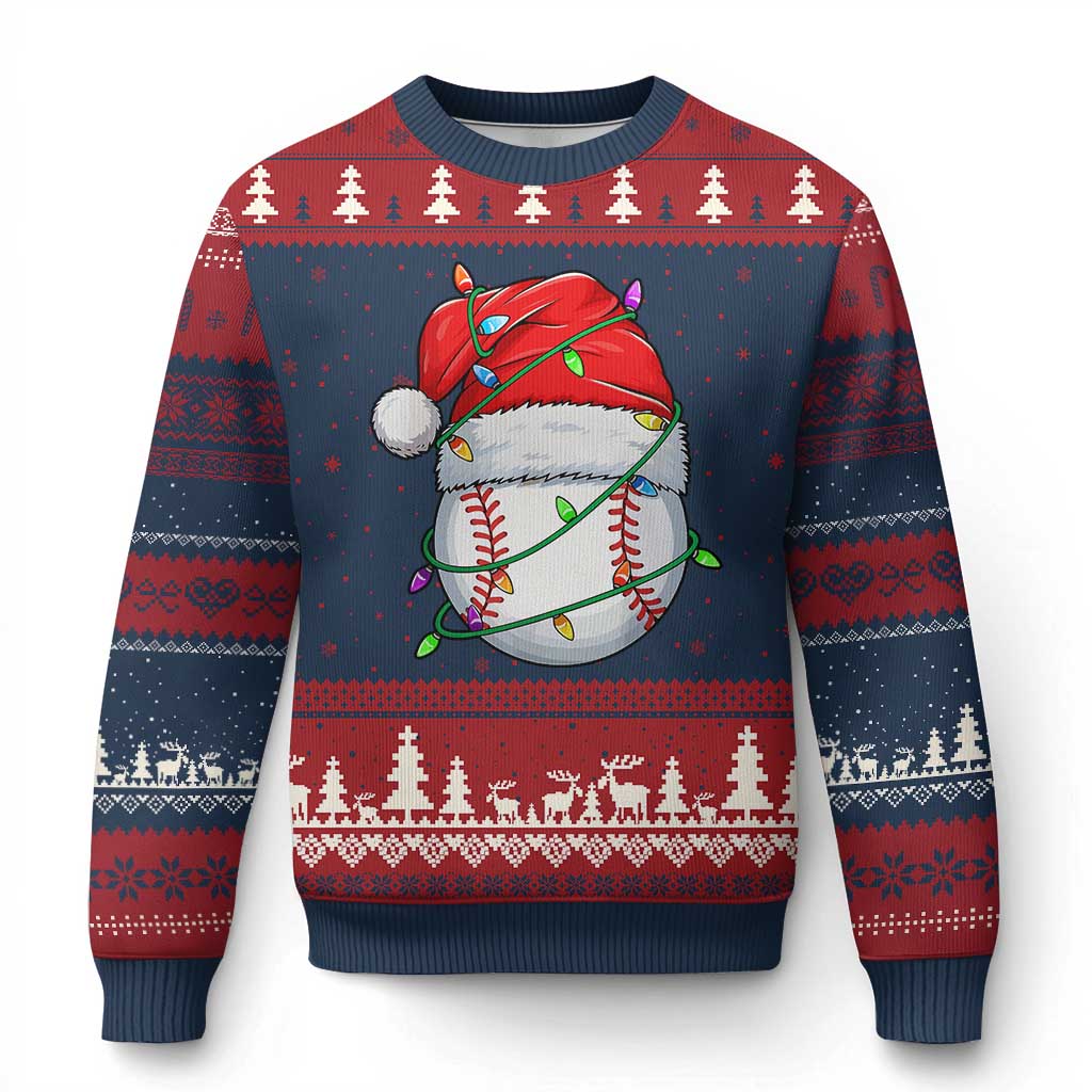 Xmas Baseball Ugly Christmas Sweater Santa Hat Sports Men Boys Xmas Pajamas TS10 Navy Red Print Your Wear
