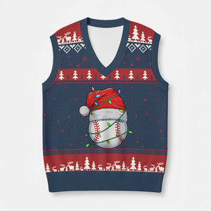 Xmas Baseball V-Neck Knit Sweater Vest Santa Hat Sports Men Boys Xmas Pajamas TS10 Navy Red Print Your Wear