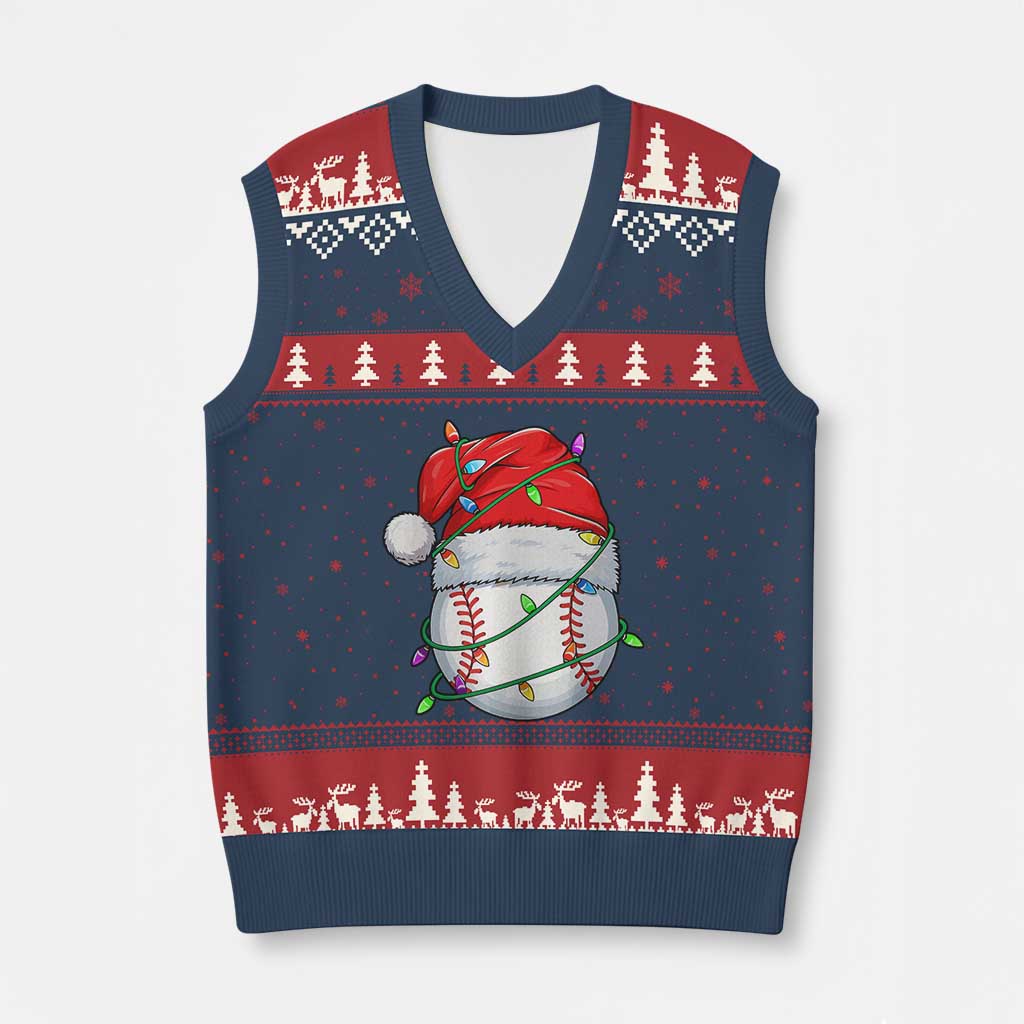 Xmas Baseball V-Neck Knit Sweater Vest Santa Hat Sports Men Boys Xmas Pajamas TS10 Navy Red Print Your Wear