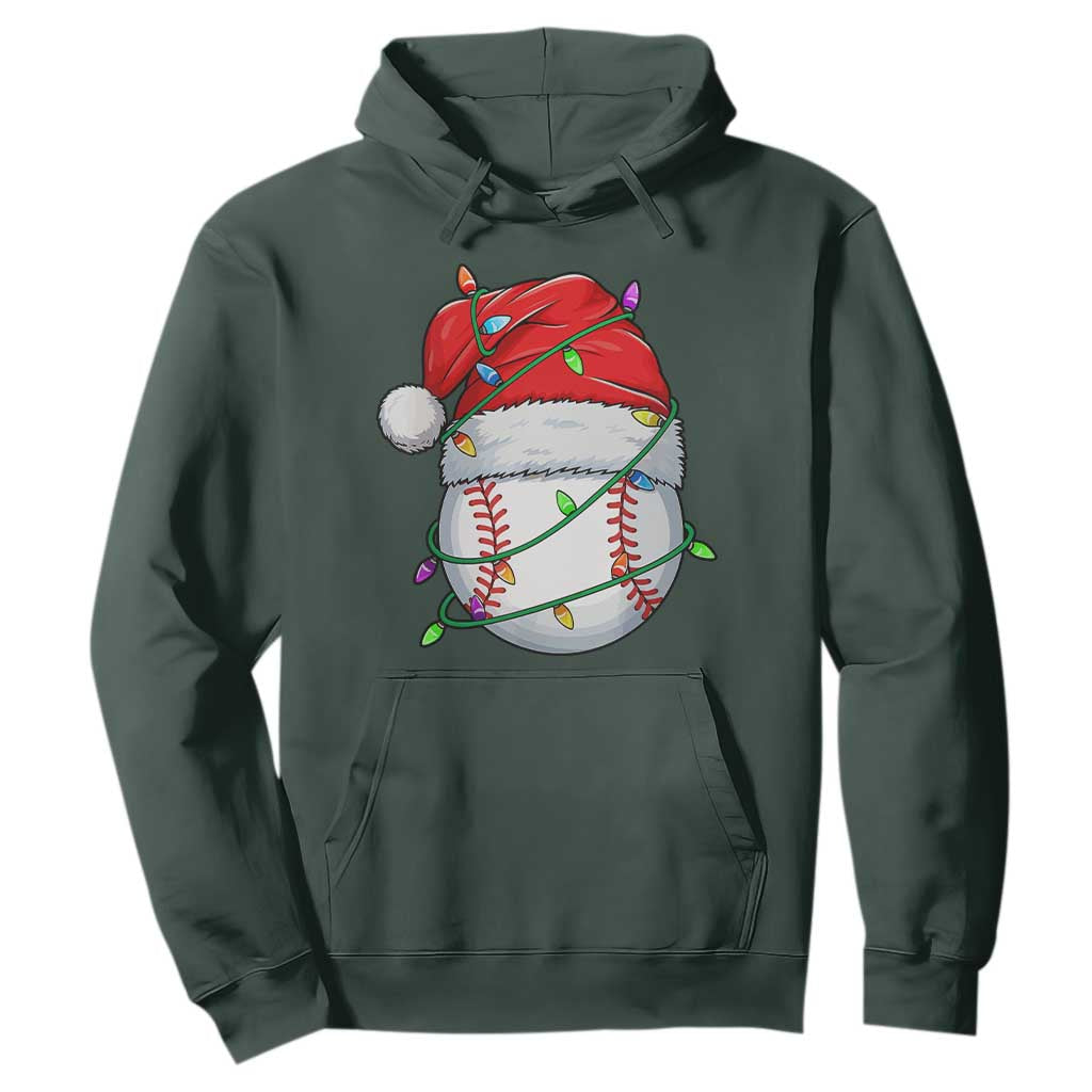 Christmas Baseball Hoodie Santa Hat Sports Men Boys Xmas Pajamas TS10 Dark Forest Green Print Your Wear