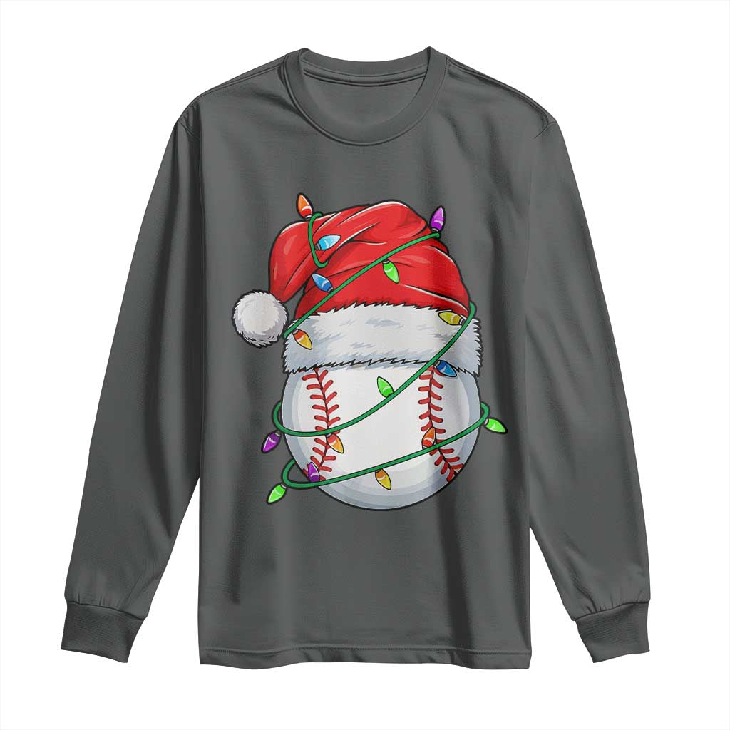 Christmas Baseball Long Sleeve Shirt Santa Hat Sports Men Boys Xmas Pajamas TS10 Dark Heather Print Your Wear