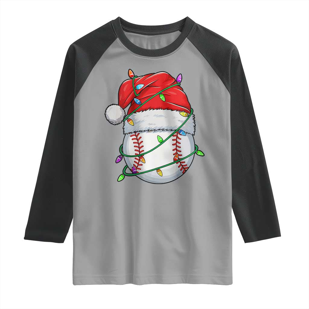 Christmas Baseball Raglan Shirt Santa Hat Sports Men Boys Xmas Pajamas TS10 Sport Gray Black Print Your Wear