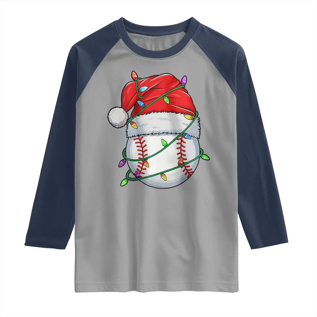 Christmas Baseball Raglan Shirt Santa Hat Sports Men Boys Xmas Pajamas TS10 Sport Gray Navy Print Your Wear