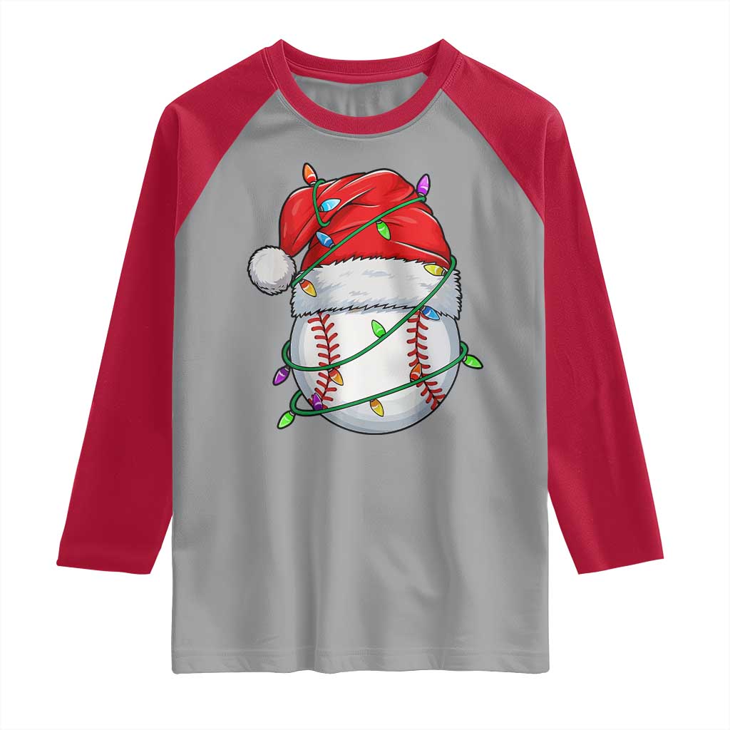 Christmas Baseball Raglan Shirt Santa Hat Sports Men Boys Xmas Pajamas TS10 Sport Gray Red Print Your Wear