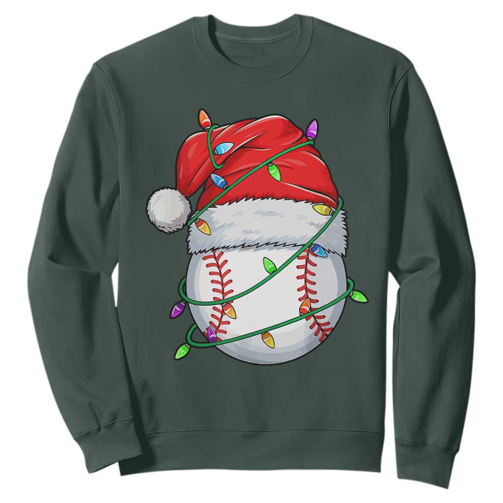 Christmas Baseball Sweatshirt Santa Hat Sports Men Boys Xmas Pajamas TS10 Dark Forest Green Print Your Wear