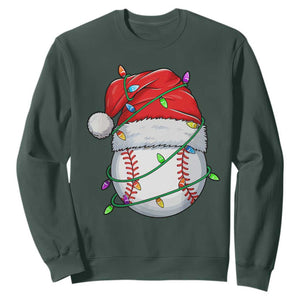 Christmas Baseball Sweatshirt Santa Hat Sports Men Boys Xmas Pajamas TS10 Dark Forest Green Print Your Wear