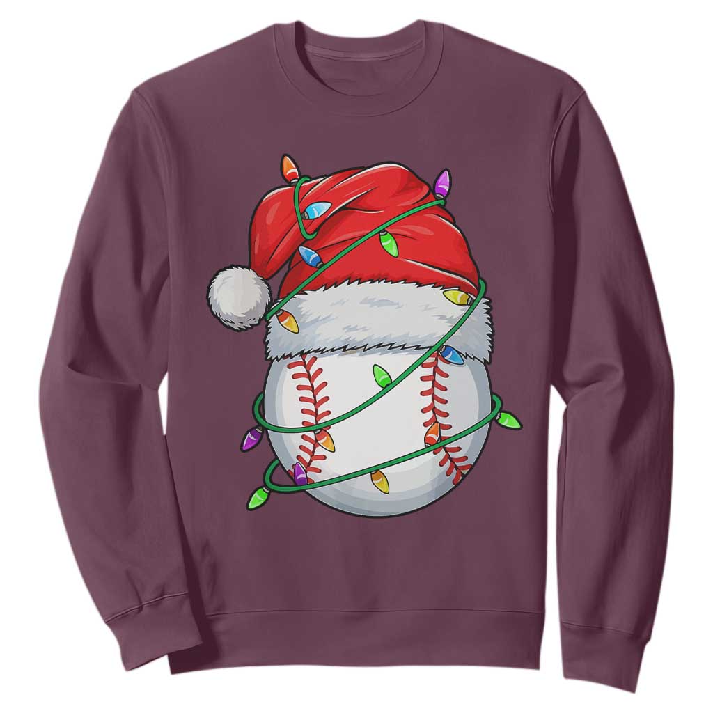 Christmas Baseball Sweatshirt Santa Hat Sports Men Boys Xmas Pajamas TS10 Maroon Print Your Wear