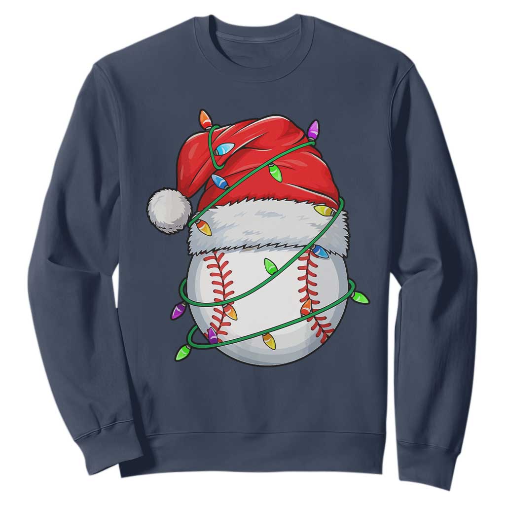 Christmas Baseball Sweatshirt Santa Hat Sports Men Boys Xmas Pajamas TS10 Navy Print Your Wear