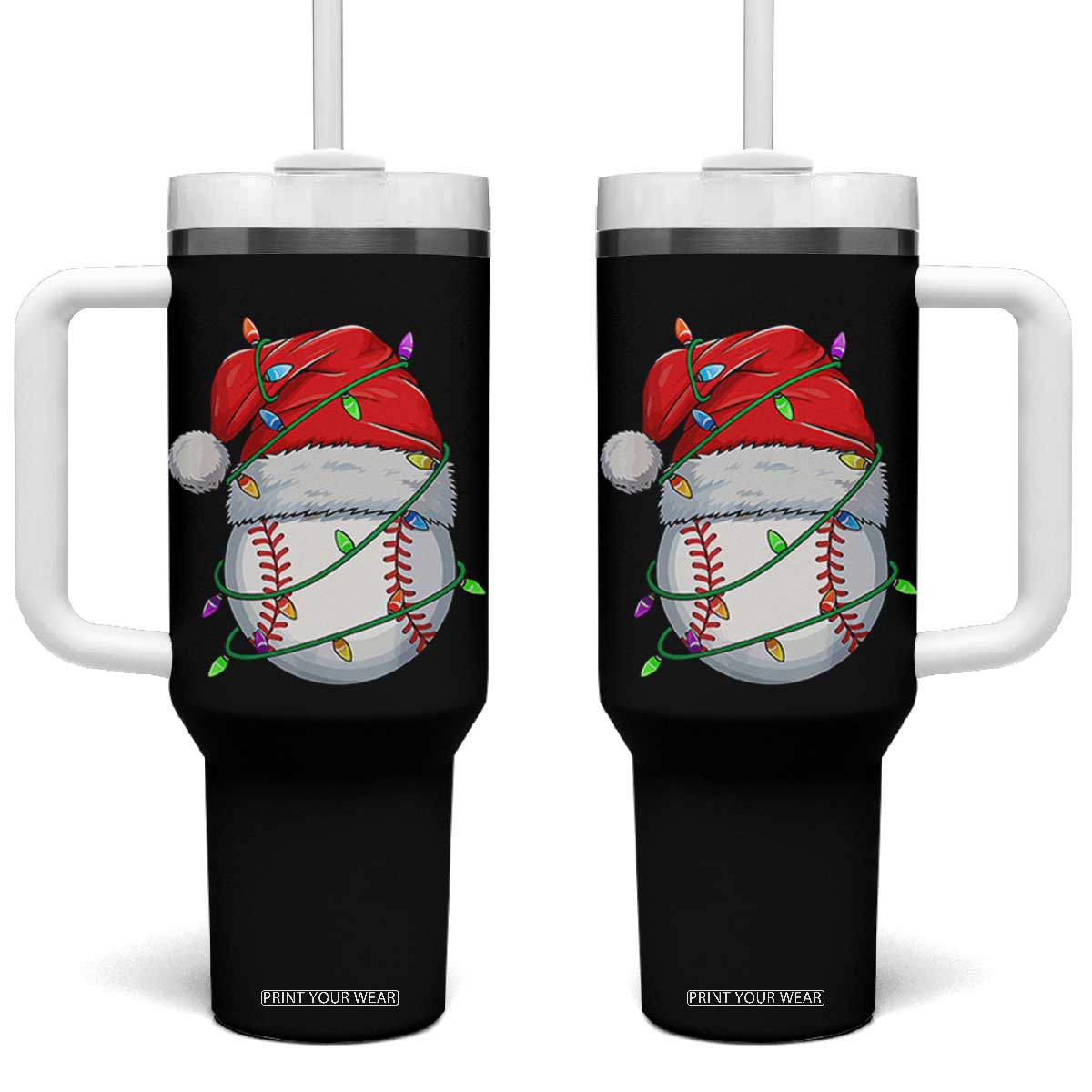 Christmas Baseball Tumbler With Handle Santa Hat Sports Men Boys Xmas Pajamas TS10 One Size: 40 oz Black Print Your Wear