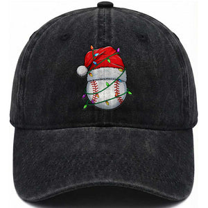 Christmas Baseball Washed Cotton Baseball Cap Santa Hat Sports Men Boys Xmas Pajamas TS10 Washed Cap Universal Fit Black Print Your Wear