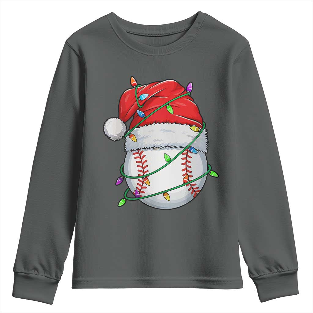 Christmas Baseball Youth Sweatshirt Santa Hat Sports Men Boys Xmas Pajamas TS10 Dark Heather Print Your Wear