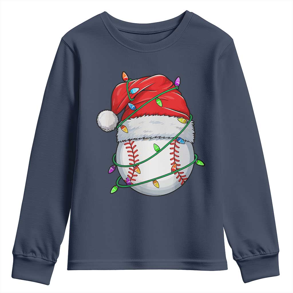 Christmas Baseball Youth Sweatshirt Santa Hat Sports Men Boys Xmas Pajamas TS10 Navy Print Your Wear