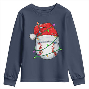 Christmas Baseball Youth Sweatshirt Santa Hat Sports Men Boys Xmas Pajamas TS10 Navy Print Your Wear