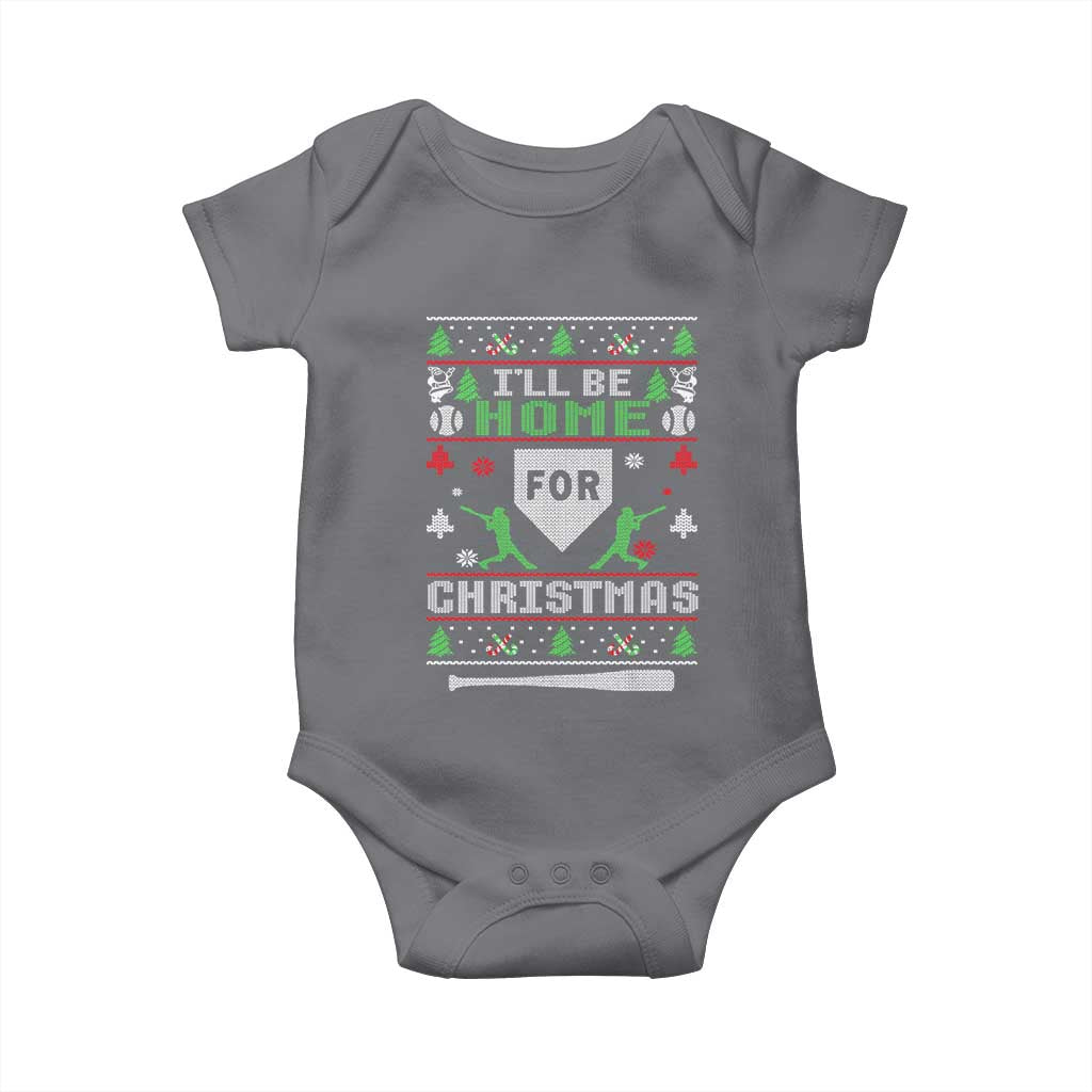 Baseball Ugly Christmas Baby Onesie I'll Be Home For Xmas TS10 Charcoal Print Your Wear