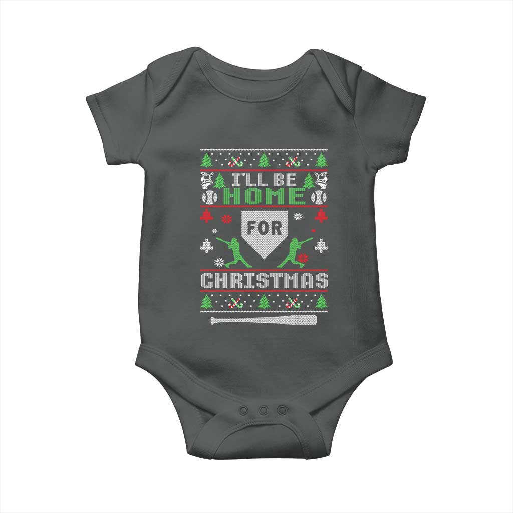 Baseball Ugly Christmas Baby Onesie I'll Be Home For Xmas TS10 Dark Heather Print Your Wear