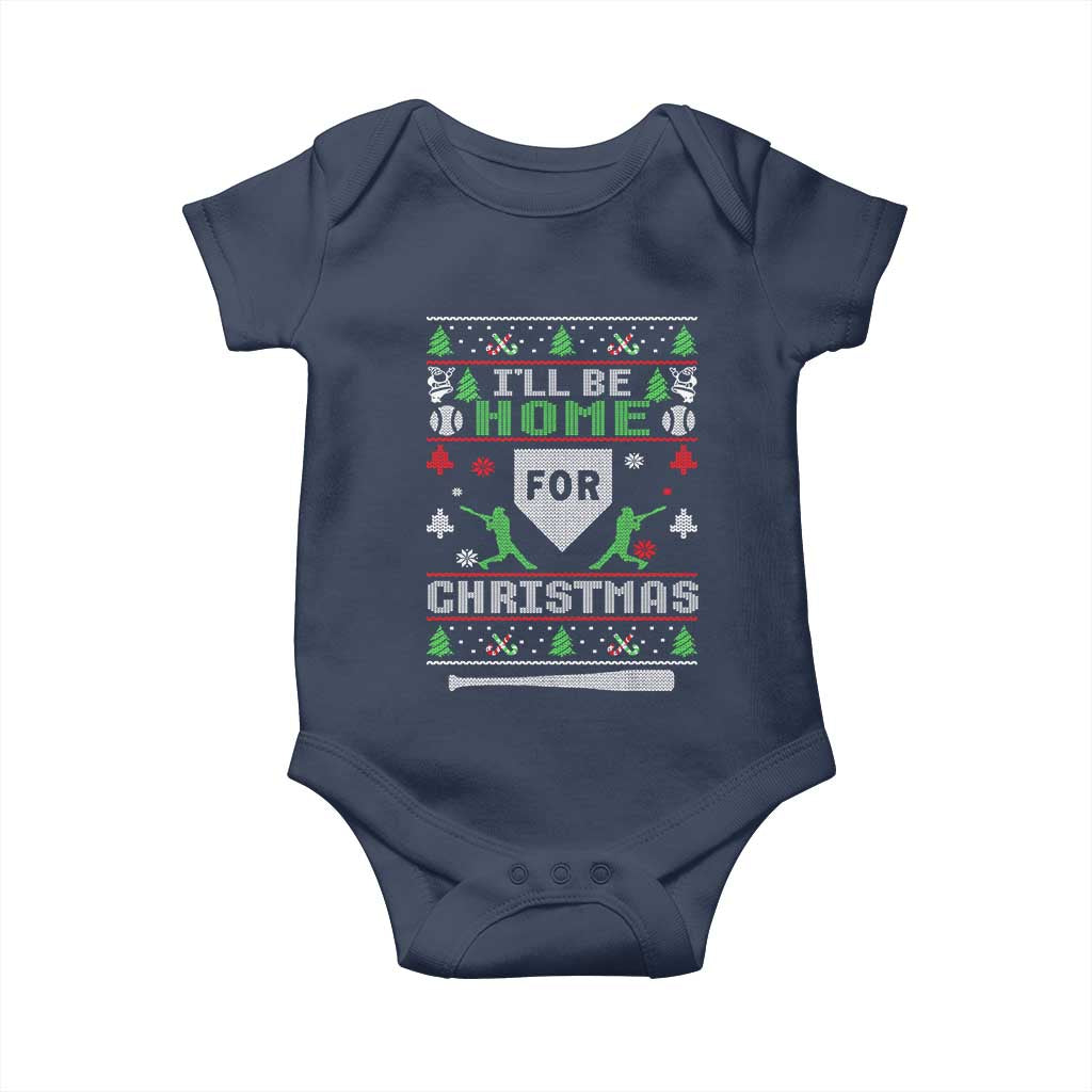 Baseball Ugly Christmas Baby Onesie I'll Be Home For Xmas TS10 Navy Print Your Wear