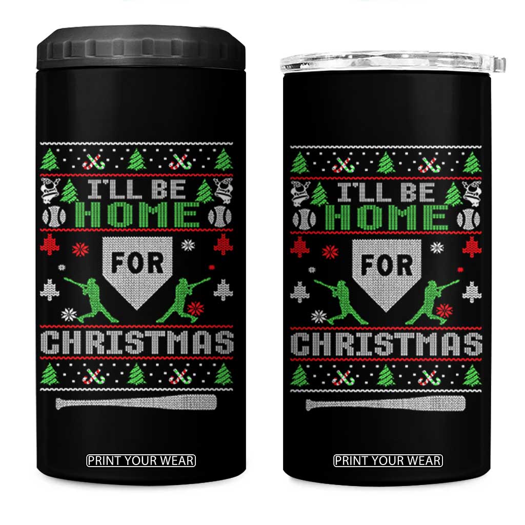 Baseball Ugly Christmas 4 in 1 Can Cooler Tumbler I'll Be Home For Xmas TS10 One Size: 16 oz Black Print Your Wear