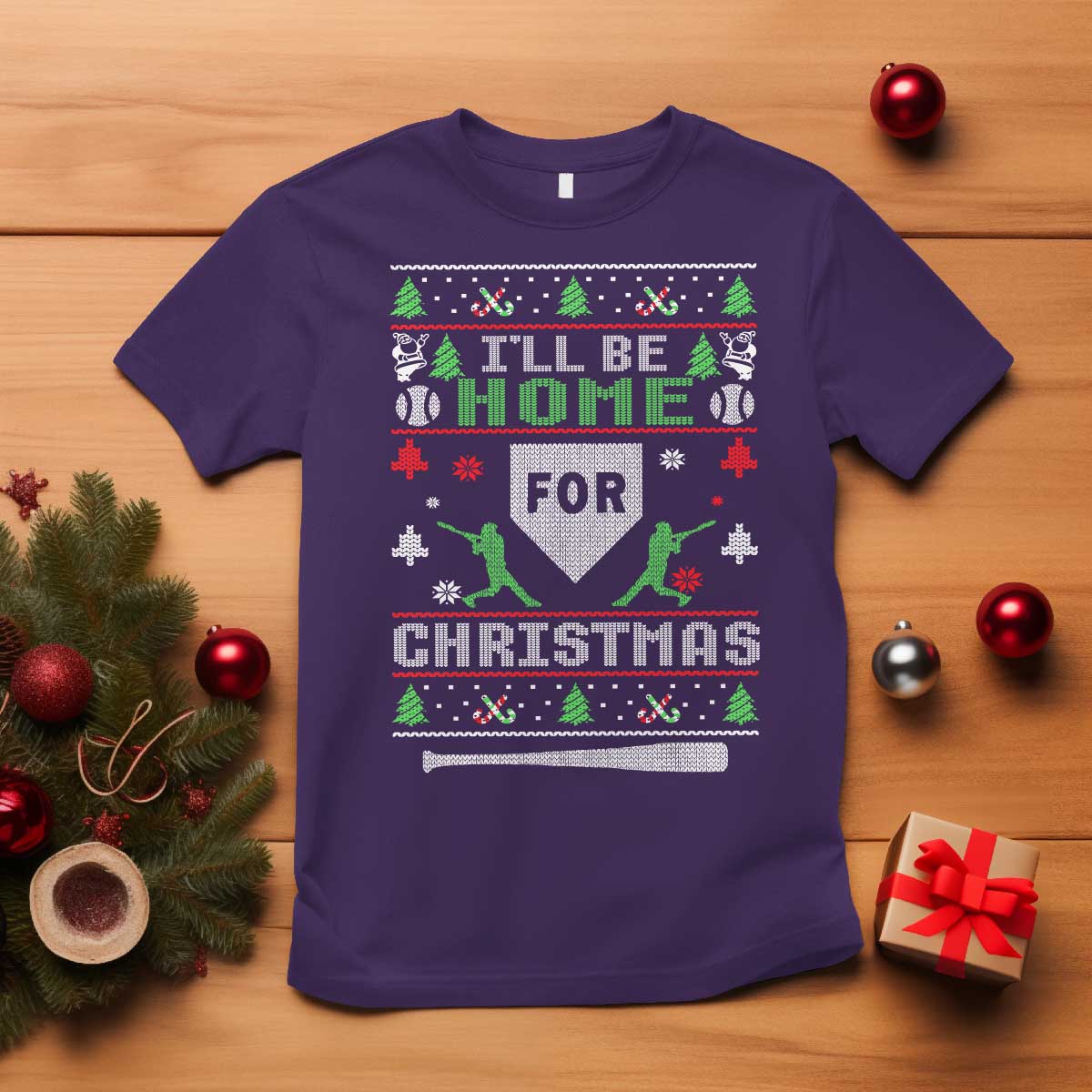 Baseball Ugly Christmas T Shirt I'll Be Home For Xmas TS10 Purple Print Your Wear