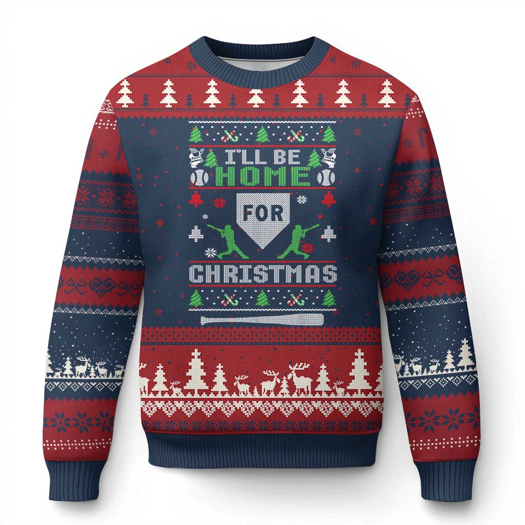Baseball Ugly Xmas Ugly Christmas Sweater I'll Be Home For Xmas TS10 Navy Red Print Your Wear