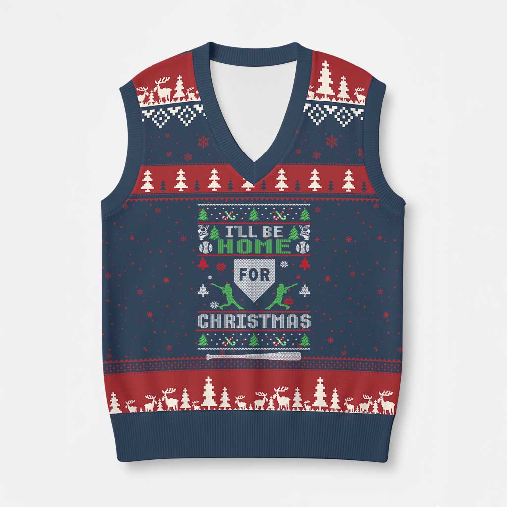 Baseball Ugly Xmas V-Neck Knit Sweater Vest I'll Be Home For Xmas TS10 Navy Red Print Your Wear
