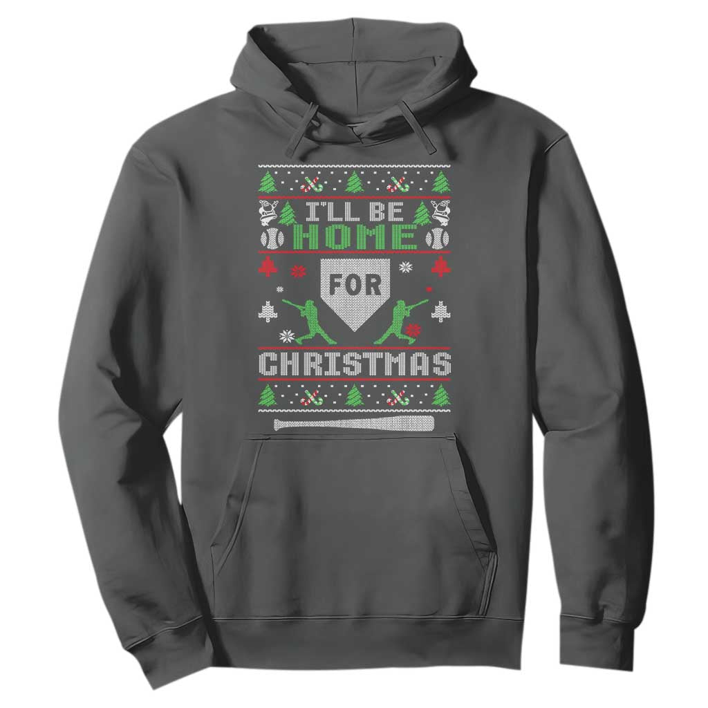 Baseball Ugly Christmas Hoodie I'll Be Home For Xmas TS10 Dark Heather Print Your Wear