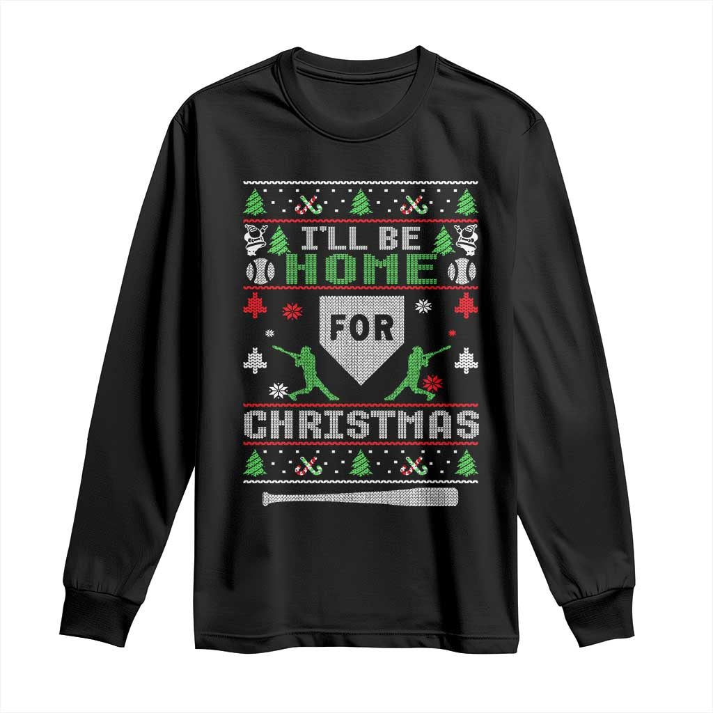 Baseball Ugly Christmas Long Sleeve Shirt I'll Be Home For Xmas TS10 Black Print Your Wear