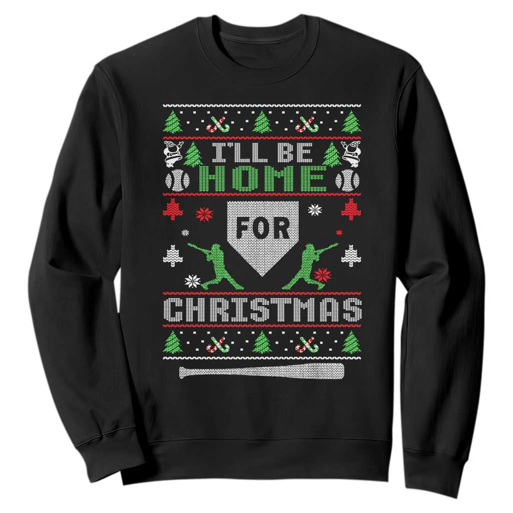 Baseball Ugly Christmas Sweatshirt I'll Be Home For Xmas TS10 Black Print Your Wear