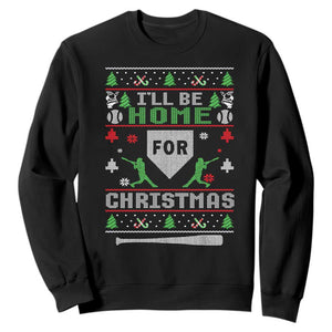 Baseball Ugly Christmas Sweatshirt I'll Be Home For Xmas TS10 Black Print Your Wear