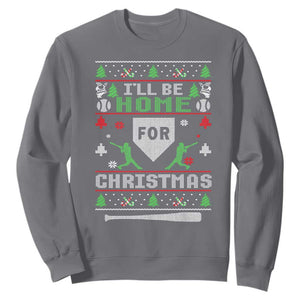 Baseball Ugly Christmas Sweatshirt I'll Be Home For Xmas TS10 Charcoal Print Your Wear