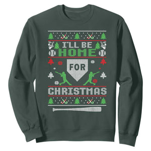 Baseball Ugly Christmas Sweatshirt I'll Be Home For Xmas TS10 Dark Forest Green Print Your Wear