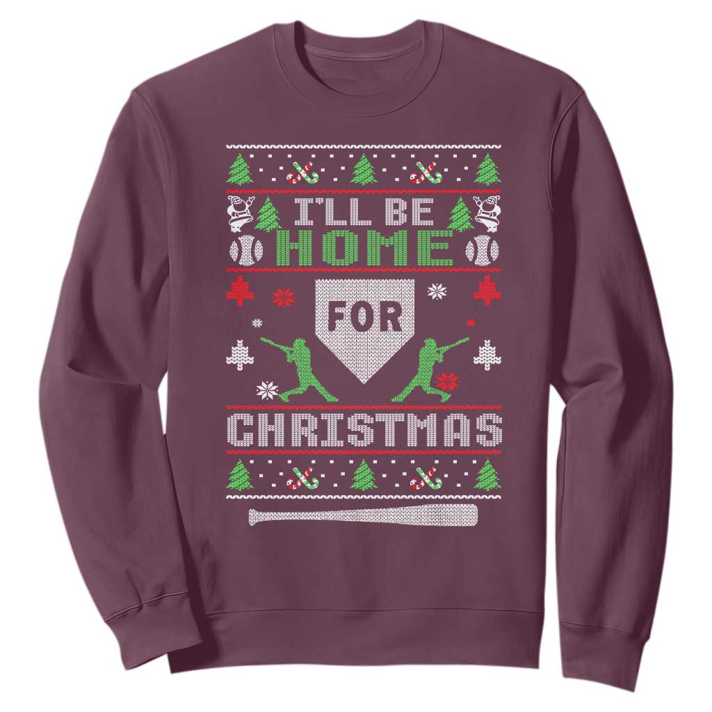 Baseball Ugly Christmas Sweatshirt I'll Be Home For Xmas TS10 Maroon Print Your Wear
