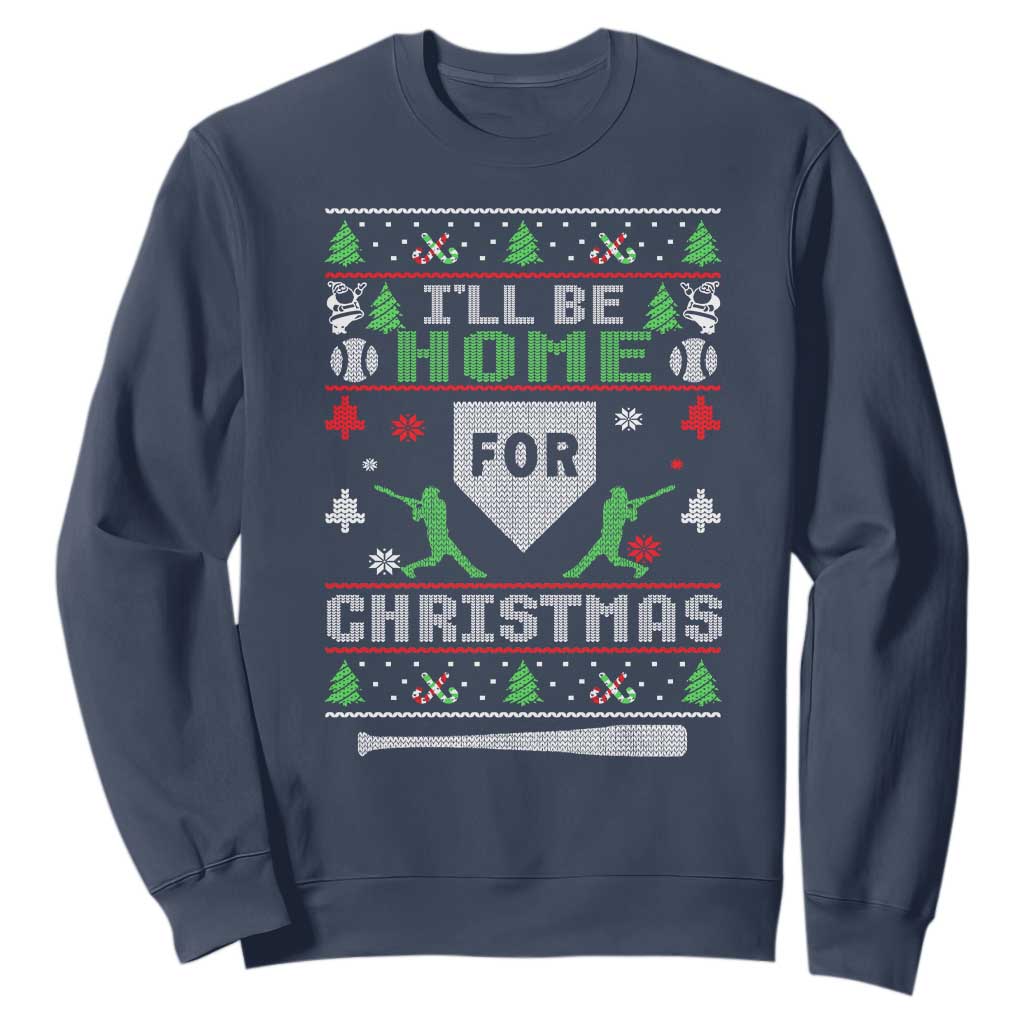 Baseball Ugly Christmas Sweatshirt I'll Be Home For Xmas TS10 Navy Print Your Wear