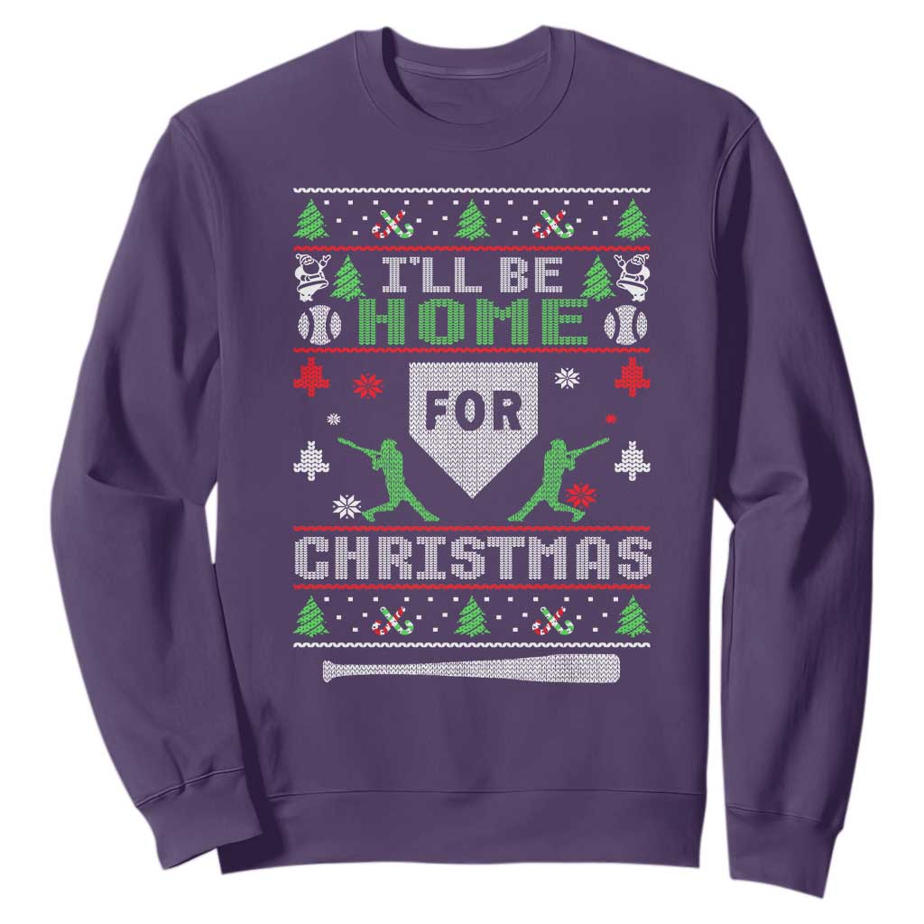 Baseball Ugly Christmas Sweatshirt I'll Be Home For Xmas TS10 Purple Print Your Wear