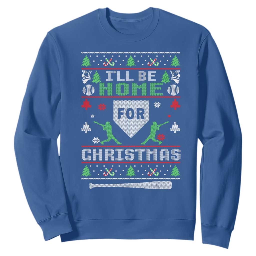 Baseball Ugly Christmas Sweatshirt I'll Be Home For Xmas TS10 Royal Blue Print Your Wear