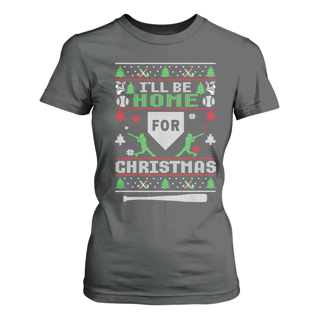 Baseball Ugly Christmas T Shirt For Women I'll Be Home For Xmas TS10 Dark Heather Print Your Wear