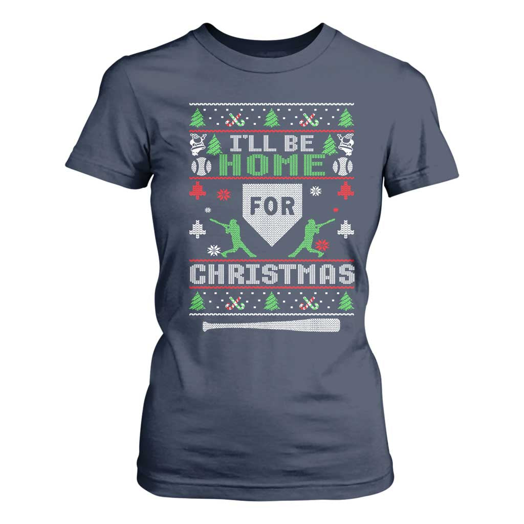 Baseball Ugly Christmas T Shirt For Women I'll Be Home For Xmas TS10 Navy Print Your Wear