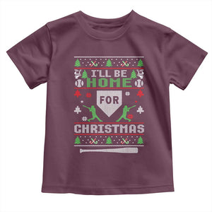 Baseball Ugly Christmas Toddler T Shirt I'll Be Home For Xmas TS10 Maroon Print Your Wear