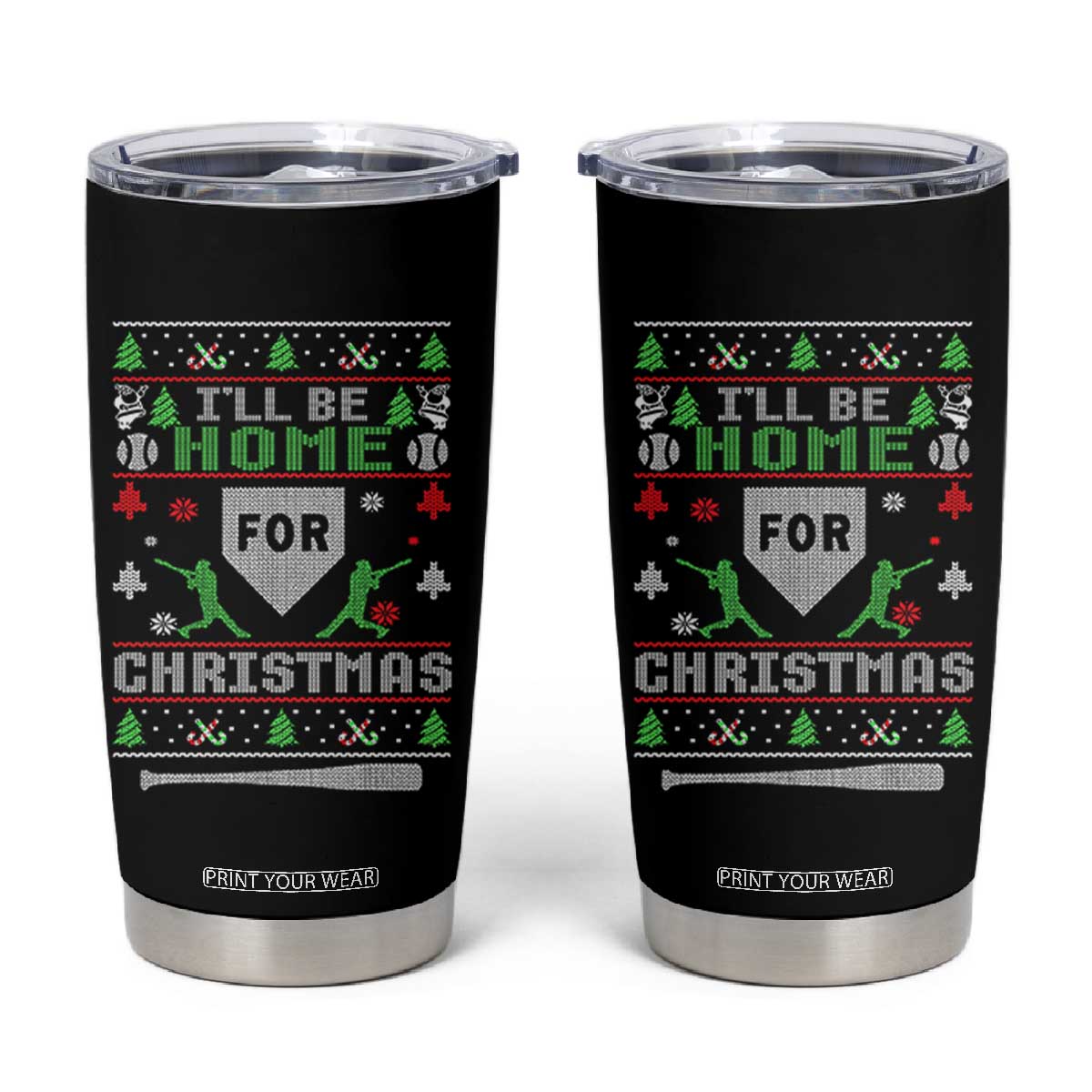 Baseball Ugly Christmas Tumbler Cup I'll Be Home For Xmas TS10 Black Print Your Wear