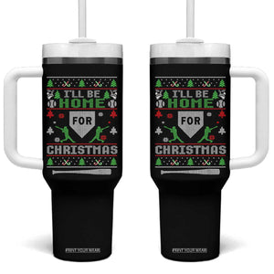 Baseball Ugly Christmas Tumbler With Handle I'll Be Home For Xmas TS10 One Size: 40 oz Black Print Your Wear