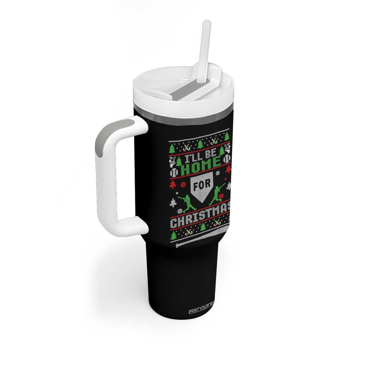 Baseball Ugly Christmas Tumbler With Handle I'll Be Home For Xmas TS10 Print Your Wear