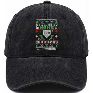 Baseball Ugly Christmas Washed Cotton Baseball Cap I'll Be Home For Xmas TS10 Washed Cap Universal Fit Black Print Your Wear