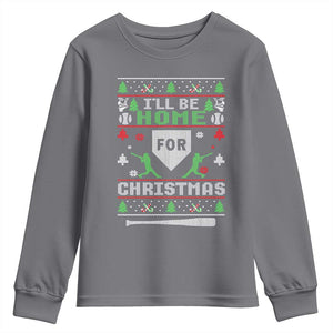 Baseball Ugly Christmas Youth Sweatshirt I'll Be Home For Xmas TS10 Charcoal Print Your Wear