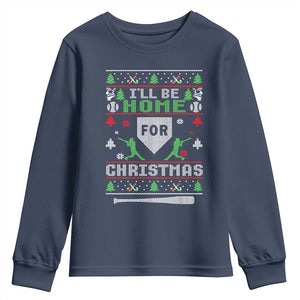 Baseball Ugly Christmas Youth Sweatshirt I'll Be Home For Xmas TS10 Navy Print Your Wear