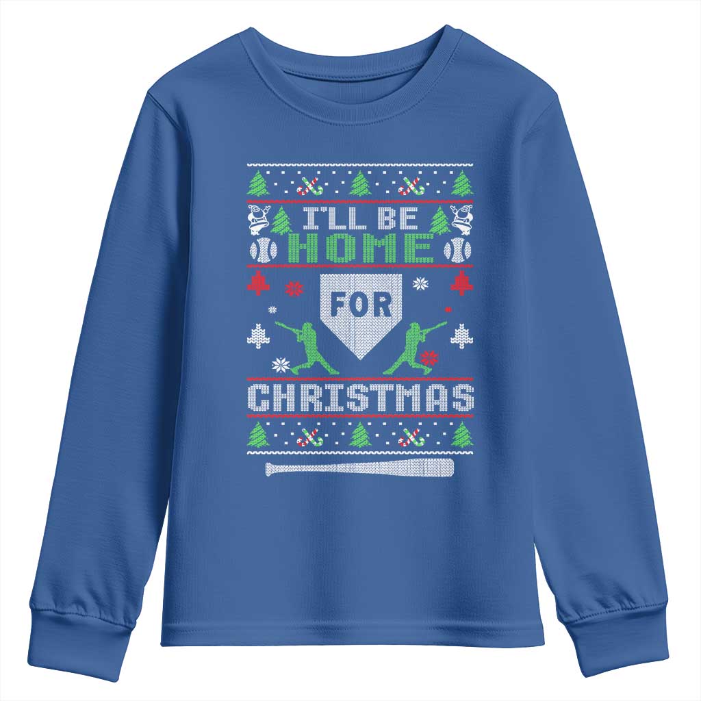 Baseball Ugly Christmas Youth Sweatshirt I'll Be Home For Xmas TS10 Royal Blue Print Your Wear