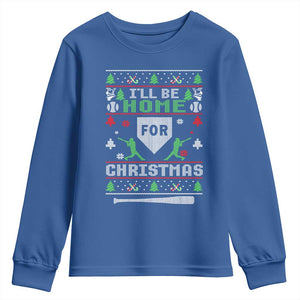 Baseball Ugly Christmas Youth Sweatshirt I'll Be Home For Xmas TS10 Royal Blue Print Your Wear