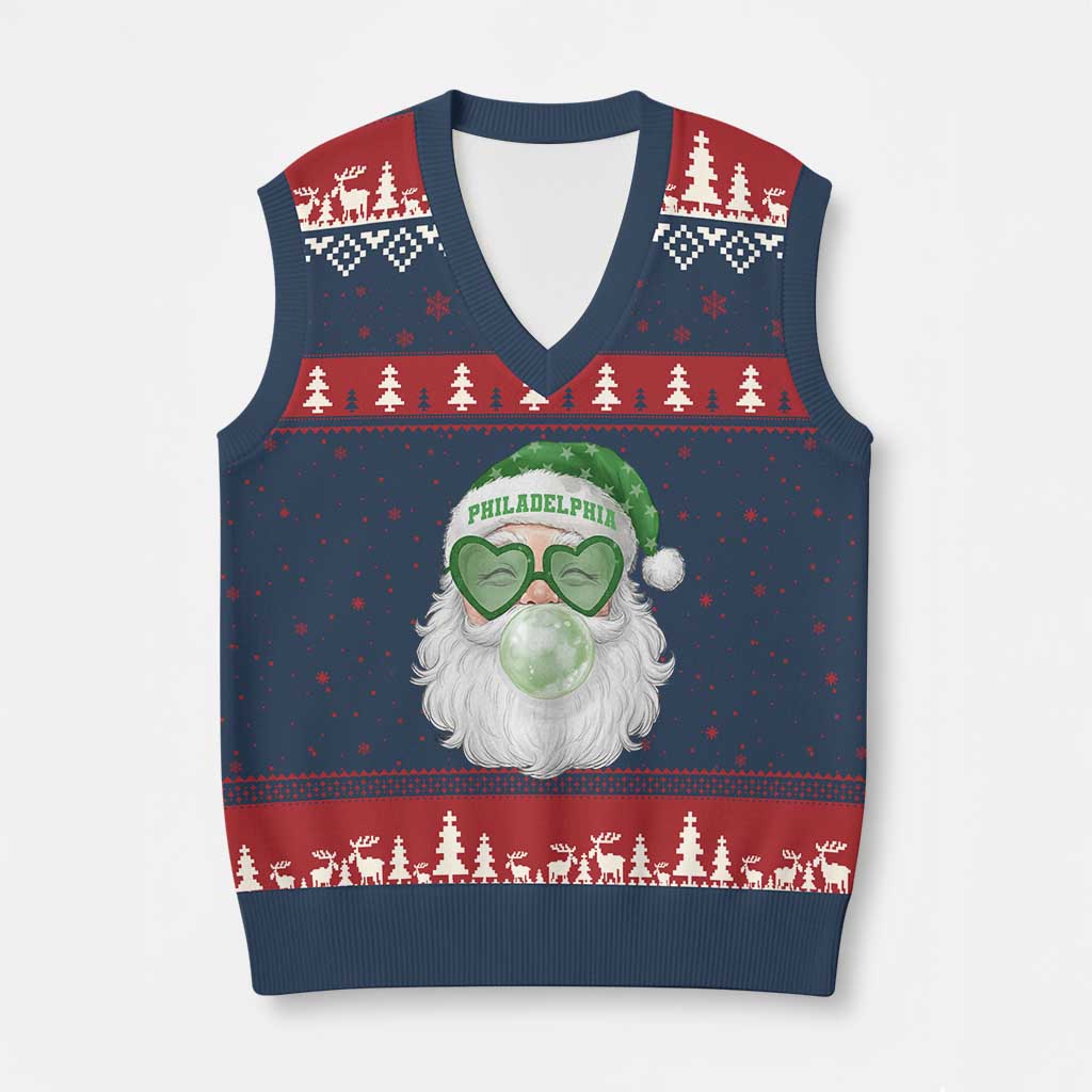 Christmas PFE V-Neck Knit Sweater Vest Vintage Retro Santa Bubble Gum Game Day TS10 Navy Red Print Your Wear