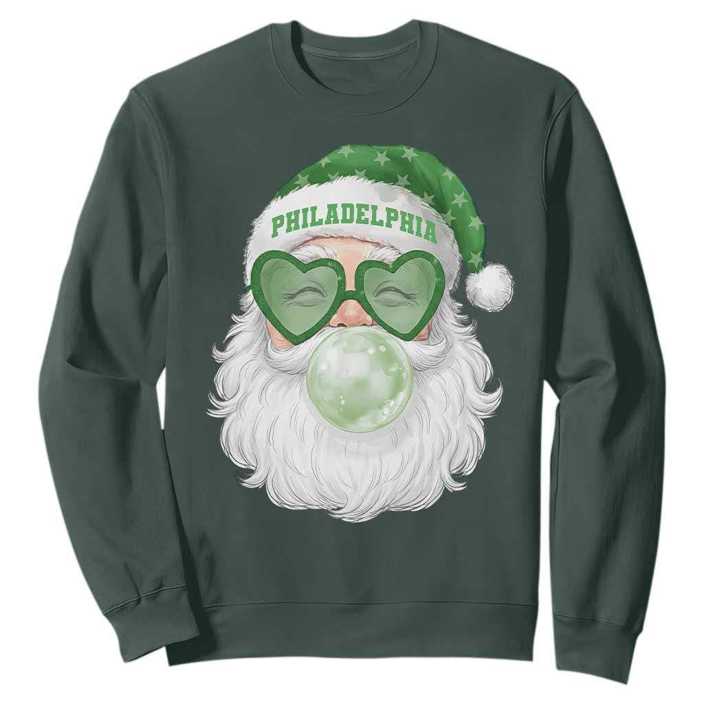 Christmas Philadelphia Fan Sweatshirt Vintage Retro Santa Bubble Gum Game Day TS10 Dark Forest Green Print Your Wear