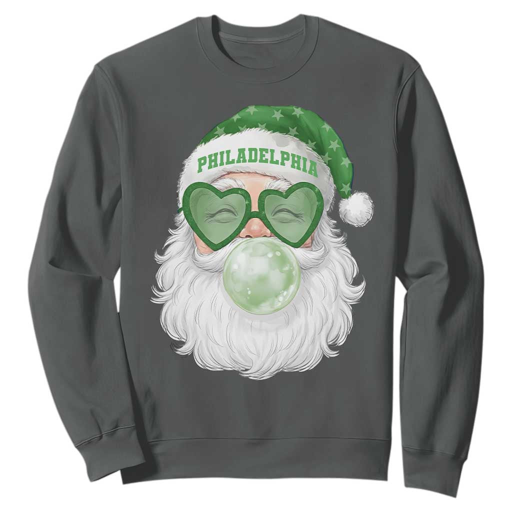 Christmas Philadelphia Fan Sweatshirt Vintage Retro Santa Bubble Gum Game Day TS10 Dark Heather Print Your Wear