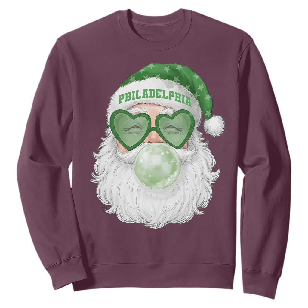 Christmas Philadelphia Fan Sweatshirt Vintage Retro Santa Bubble Gum Game Day TS10 Maroon Print Your Wear